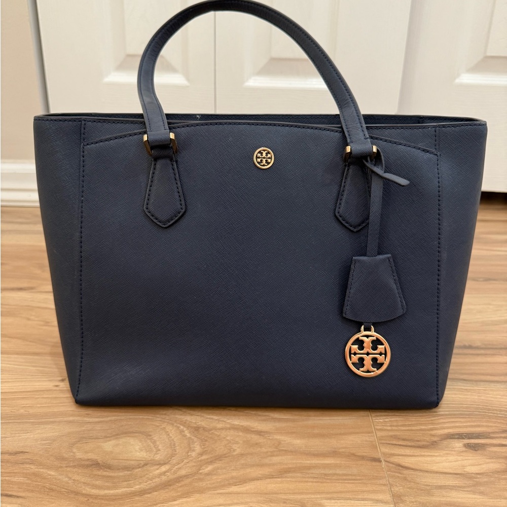 Tory Burch Robinson Tote Bag Elegant Navy Blue